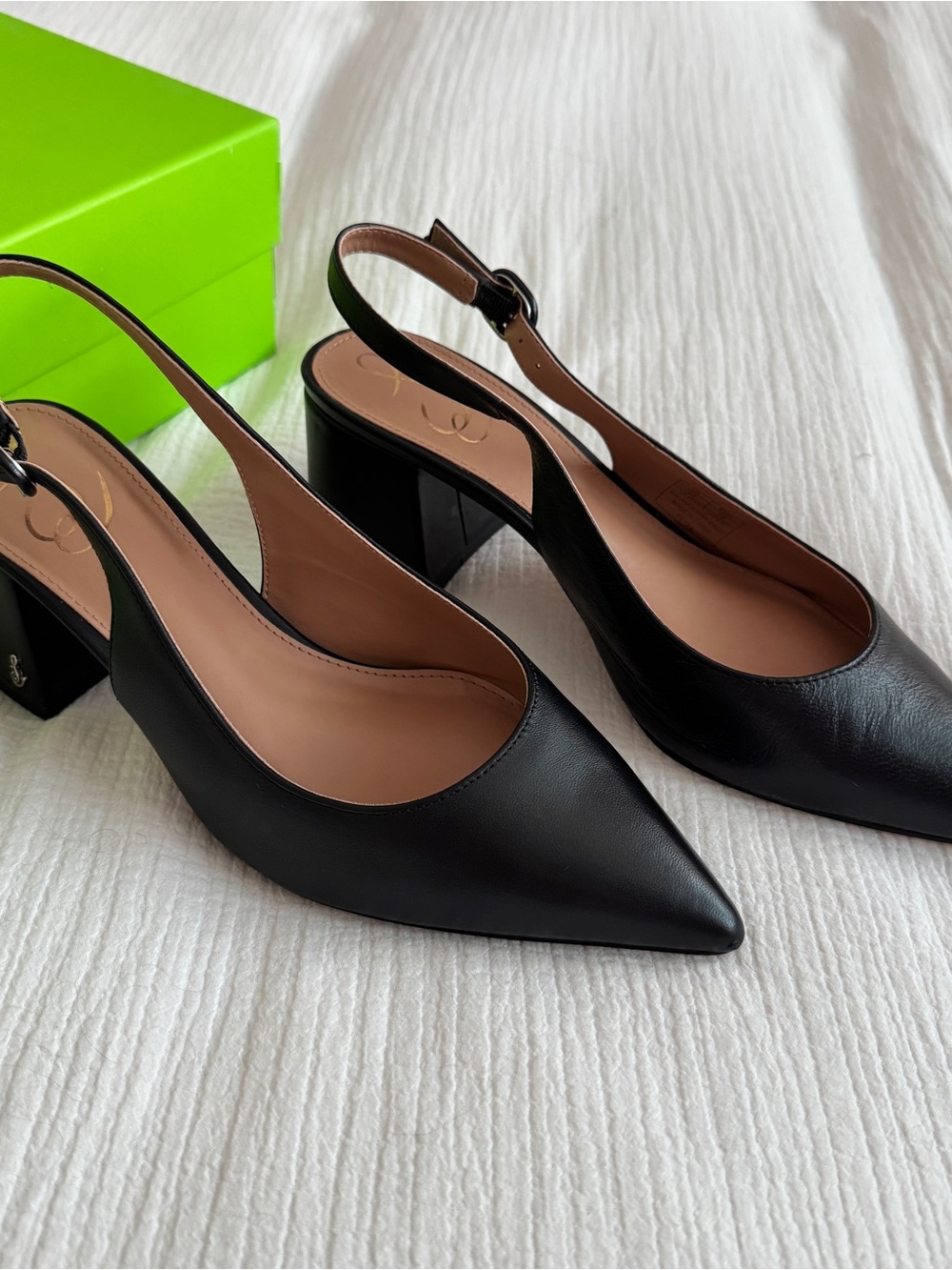 Sam Edelman Petra - Black Pointed-Toe Slingback Block Heel Pumps - Picture 5 of 9